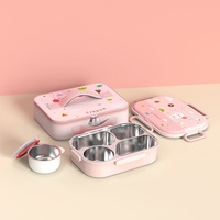 Boîte à lunch isotherme en acier inoxydable 304, compatible micro-ondes, design cartoon pour enfants, boîte bento carrée pour l'école