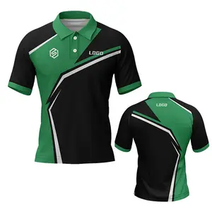 Nueva personalización, polos deportivos negros y verdes, polos de golf de manga corta de secado rápido para hombres