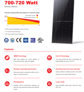 Panneaux solaires photovoltaïques monocristallins et polycristallins monofaciaux et bifaciaux de qualité supérieure 700W 705W 710W 715W 720W - Product Image 4