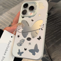 Coque de téléphone antichoc rigide argentée avec motif papillon mignon et populaire pour iPhone 17 16 15 Pro Max 14 13 12 11 Pro X