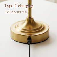 Lampe de table rechargeable de haute qualité avec abat-jour en tissu remplaçable, lampe de table LED en laiton doré, lumière décorative à piles