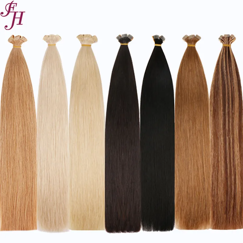 FH Double Drawn Private Label Human Remy Natural Long Straight Human Hair White Glue Tape Ins Hair Extension