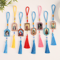 Pendentif personnalisé double face en résine UV avec pompon, ornement religieux catholique en relief, décoration pour voiture et maison, cadeau souvenir