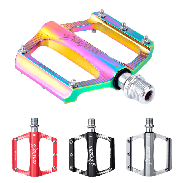 2Pcs Anti-Slip Mountain Bike Flat Pedals Steel Aluminum Alloy Rust Resistant Sealed Bearing Colorful Hollowed Pedals for Bicycle