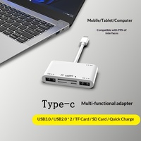 Cable Convertidor Multifuncional 6 en 1, Adaptador OTG de Carga Rápida de 30W, Lector de Tarjetas TF y SD, 3 Puertos USB 3.0