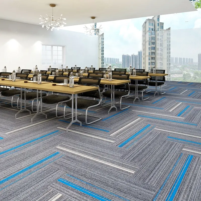 Commercial Cheap Hotel Nylon and PP Rectangle Colorful Exhibition Office Corridor Custom Wall to Wall Business Carpet Tiles PVC