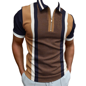 เสื้อผู้ชายแขนสั้นลายทางพิมพ์ดิจิตอลมีซิปตกแต่ง100% ผ้าโพลีเอสเตอร์แห้งเร็ว - Product Image 4