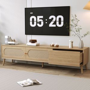 ตู้วางทีวีสไตล์โบโฮโมเดิร์นฟาร์มเฮาส์สำหรับทีวีขนาดไม่เกิน 80 นิ้ว ทำจากไม้เนื้อแข็ง พร้อมขาพับได้ - Product Image 2