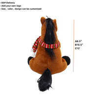Cheval en peluche marron assis avec sac à bonbons, animal en peluche réaliste avec écharpe, jouet pour bébé, fabrication chinoise sur mesure, usine de peluches douces