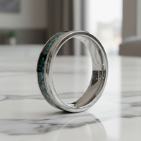 Nouvelle bague en tungstène plaquée argent de 6 mm à la mode avec incrustation de météorite et de turquoise pour hommes et femmes, accessoire de bijoux pour anniversaire et fête