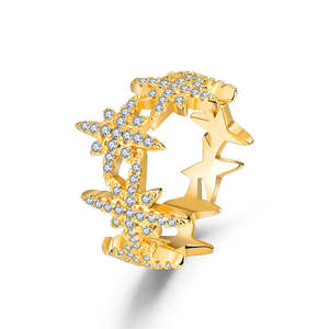 Bagues Zircon en cuivre plaqué or 18 carats à la mode huit étoiles de haute qualité-Styles à la mode pour les femmes - Product Image 1