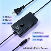 Adaptateur secteur professionnel 3-12V 2A 3-24V 1A avec protection contre les surcharges, les courts-circuits et les surtensions, prise EU/UK