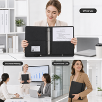 Carpeta de Anillas A4 de Cuero PU con Logotipo Personalizado, Organizador de Portafolio de Negocios con Ventana para Identificación y Portaplumas para Reuniones de Oficina, Venta al Por Mayor
