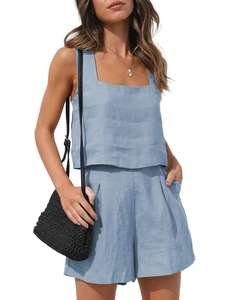 1688 Buying Agent FTS Women <b>Linen</b> Sleeveless Tank Pocket Shorts <b>Two</b> <b>Piece</b> Set China DDP Shipping Low Commission - Product Image 2