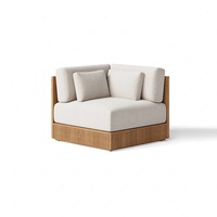 Fauteuil d'angle moderne en bois cannelé, chaise d'appoint beige en tissu résistant aux intempéries, fauteuil lounge