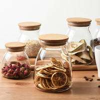 Bocal en verre en forme de champignon Yuxiang moderne avec couvercle en acacia scellé sans BPA, pour le stockage des grains de café, compatible micro-ondes et lave-vaisselle