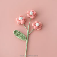 Bouquet de fleurs d'hibiscus en crochet tricoté à la main, 5 têtes, en coton durable, pour cadeau et décoration intérieure - Vente en gros