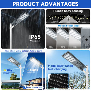 Lampe de route de cour extérieure Offre Spéciale étanche Ip65 aluminium 200w 300w 400w 500w tout en un lampadaire solaire LED intégré - Product Image 3