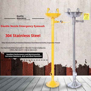 Estación de Lavaojos de Emergencia de Doble Boquilla, Acero Inoxidable 304, Montaje Vertical en Pedestal, Resistente a Ácidos y Álcalis, Seguridad para Laboratorios - Product Image 1
