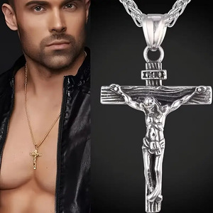 Moda crucifijo Jesucristo Metal Cruz colgante collar moda Acero inoxidable hombres mujeres joyería oro <span class=keywords><strong>plata</strong></span> Color - Product Image 1
