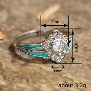 Anello in Argento T0894 con Diamante Rotondo Taglio Brillante Naturale Colore G da Donna, Gioiello di Fidanzamento con Intarsio in Turchese - Product Image 4