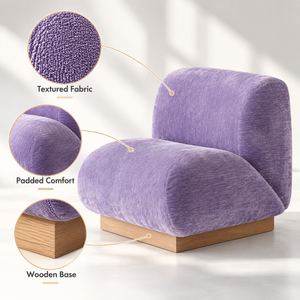 Sillón Moderno VB Tapizado en Morado con Estructura de Madera Maciza, Espuma de Alta Resiliencia, Cubierta de Tela y Detalles Metálicos - Product Image 3