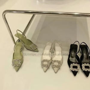 New <b>Pointed</b>-toe Rhinestone Female Sandals Summer Autumn Low Heel Pumps Outside Office Ladies Dress Shoes - Product Image 6