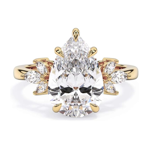 Anillo de compromiso SGARIT personalizado con diamante talla pera de 3 quilates, oro amarillo de 14K, certificado IGI, estilo clásico para mujer con piedra lateral marquesa. - Product Image 1