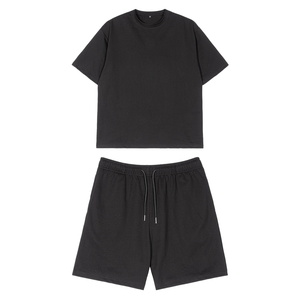 Fournisseur d'usine – Nouveauté été : Ensemble deux pièces oversize court en coton lourd 300g, 100% coton respirant, tricoté, vierge, pour le sport - Product Image 1