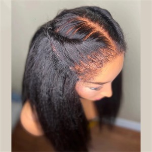 4C Xoăn Cạnh Afro <span class=keywords><strong>Yaki</strong></span> Thẳng Con Người Tóc Giả Kinky Thẳng Glueless Đầy Đủ HD 13X6 Ren Phía Trước Tóc Giả Trong Suốt Nguyên Ấn Độ Tóc Giả - Product Image 1