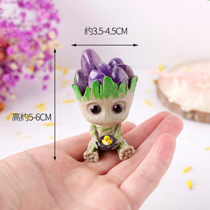 SCJ Ingrosso Pietre Curative Intagliate, Ornamento Intagliato a Forma di <span class=keywords><strong>Groot</strong></span> in Ametista e Quarzo Cristallino - Product Image 2