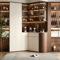 Meuble Bar Haut de Gamme en Chêne Massif sur Mesure, Écologique, avec Éclairage Ambiant et Tiroirs Cachés, pour la Maison Moderne