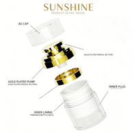 Envase de Crema Facial de Lujo Dorado con Bomba Sin Aire, Tapa de Rosca de Plástico Acrílico de Doble Capa, 30ml 50ml, Envase Cosmético