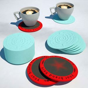 Sous-verres ronds en silicone avec logo personnalisé rouge et bleu, tapis antidérapants pour boissons, pour café et thé - Product Image 1
