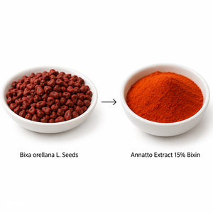 Poudre de colorant naturel Annatto 15% Bixine LCHBIO en vrac, orange-jaune vibrant, pour l'alimentation, certifiée ISO, lots stables - Product Image 1
