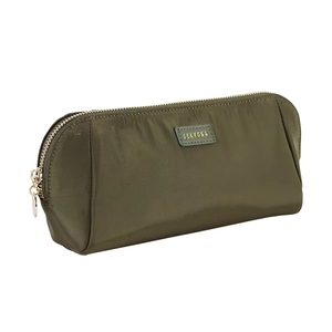 Petite trousse de maquillage écologique personnalisée avec fermeture éclair dorée, sac cosmétique en nylon recyclé, style féminin, logo personnalisé vert olive - Product Image 2