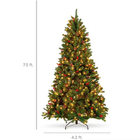 Sapin de Noël artificiel en PVC vert pré-éclairé de 6 pieds avec lumières LED pour Noël joyeux