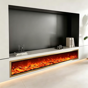 Cheminée électrique encastrée longue, avec LED intégrées et flamme réglable, idéale pour meuble TV mural - Product Image 2