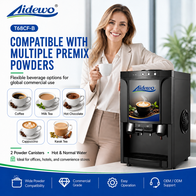 T68CF-B Commercial Instant Coffee Dispenser 2 Powder Tanks for Hot & Normal Water Vending Machine for Cafe & Restaurant Use