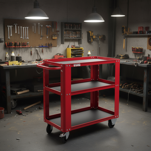 Chariot à outils USAG à 3 étagères, rouge, en acier, avec plan de travail roulant et organisateur de rangement - Product Image 3