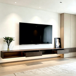 Mobile TV da Parete Contemporaneo con Mensole Sospese, Cassetti Multipli, Ripiani in Legno e Illuminazione LED, Adatto per TV fino a 65 Pollici, per <span class=keywords><strong>Soggiorno</strong></span> e Camera da Letto - Product Image 1