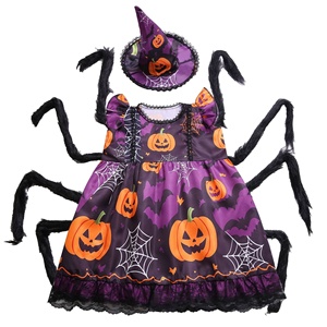 Set Costume da Strega di Halloween per Oca da Giardino, Abito Viola con Stampa Fantasma e Zucca, con Cappello e Secchio a Forma di Zucca per Decorazioni Festive da Giardino - Product Image 2