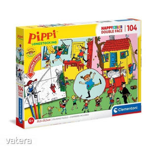 CLEMENTONI HAPPYCOLOR - PUZZLE 104 PEZZI DOPPIO LATO DA DISEGNORE e COLORARE PIPPI LONGSTOCKING - Product Image 1