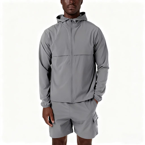 Custom Winter Casual Heavyweight Windbreaker Two-Piece Short Set <strong>Zip</strong> <strong>Hooded</strong> Men's Track Suit Jogger Pants Streetwear - Product Image 1