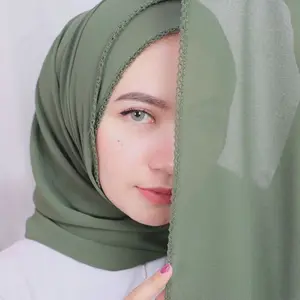 حجاب إسلامي من الشيفون مطرز بالكروشيه, حجاب للمسلمات ماليزيا بحافة خاصة به