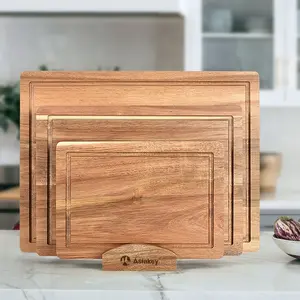 Premium 3 Pieces Extra Thick Wooden Chopping Boards Unique Design End Grain Acacia Wood Block