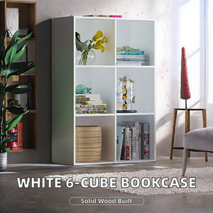 Modern White 6 <b>Cube</b> Storage Organizer Wooden Bookshelf Open Display Rack for Home Office - Product Image 2