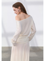 Pull-over en cachemire pur à 100 % pour femme, tricoté, col drapé asymétrique, dos tombant, bord roulé, manches longues, doux et chaud