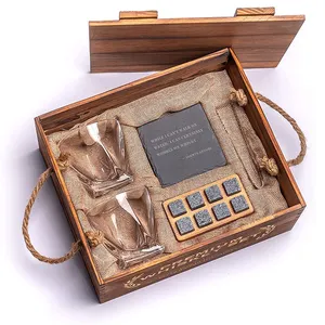 Boîte-cadeau en bois avec logo personnalisé pour whisky verres à vin ensemble avec tartare de glace meilleurs cadeaux pour hommes papa mari fête d'anniversaire - Product Image 1