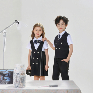 Children Primary School Uniform Pinafore <b>Dress</b> <b>Vest</b> Set British Style Performance Suit OEM Service - Product Image 3